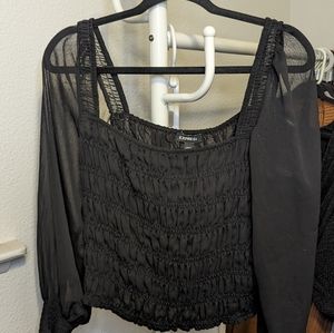 Express Smocked Black Blouse